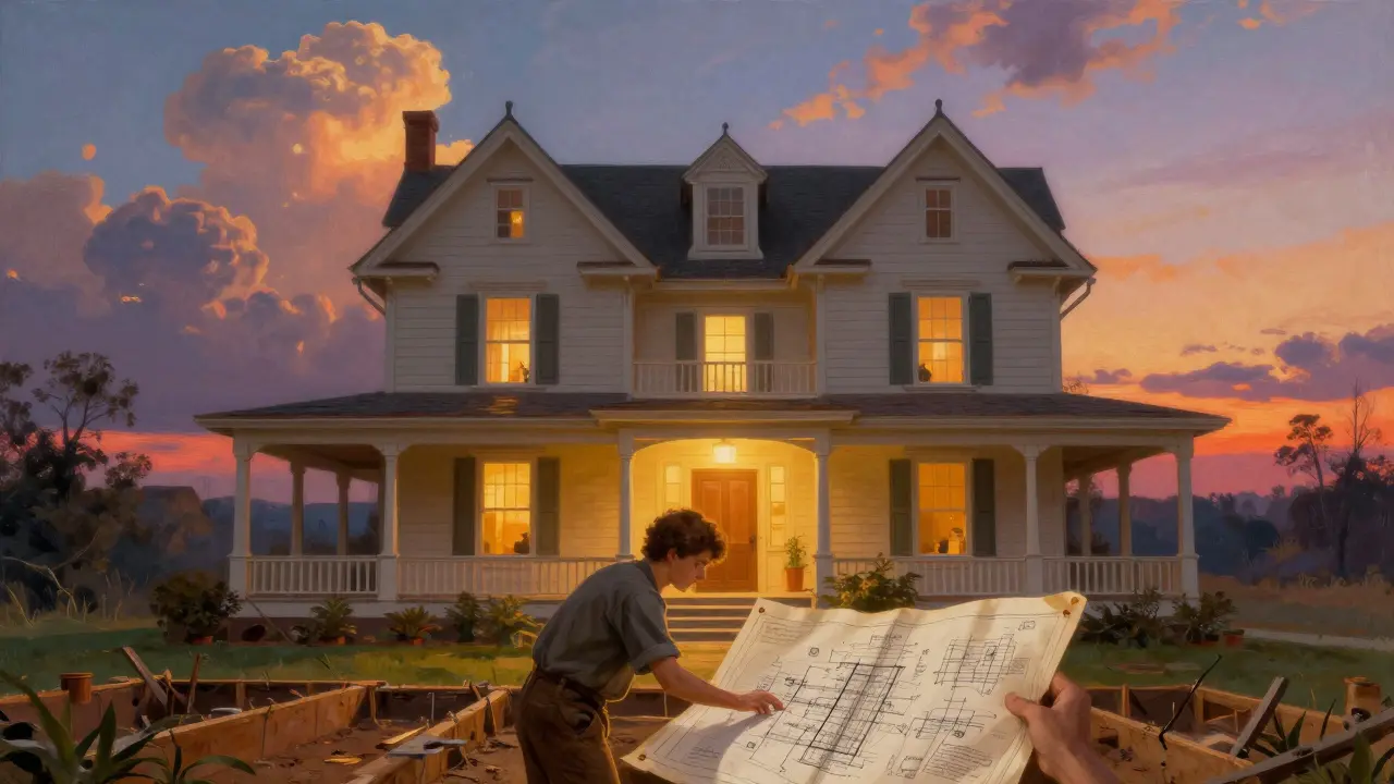 Metafora opravy základů starého domu symbolizující rekonstrukční a podpůrnou terapii.