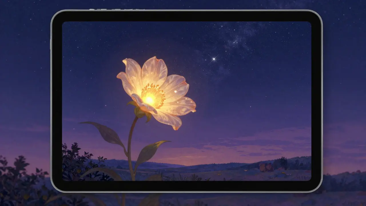 symbolický růst a uzdravení znázorněný jako květ vyvstupující z tabletu