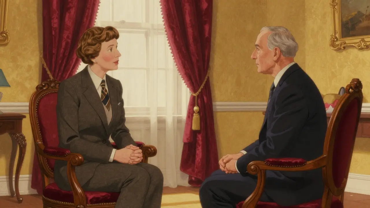 Terapeut a supervizor v hloubavém rozhovoru v klasicky zařízené místnosti.