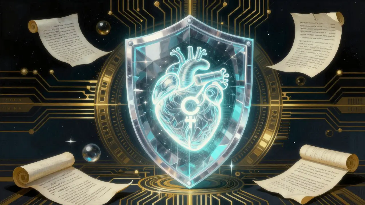 Křišťálový štít chránící symbol dat na pozadí geometrických vzorů ve stylu Parrish