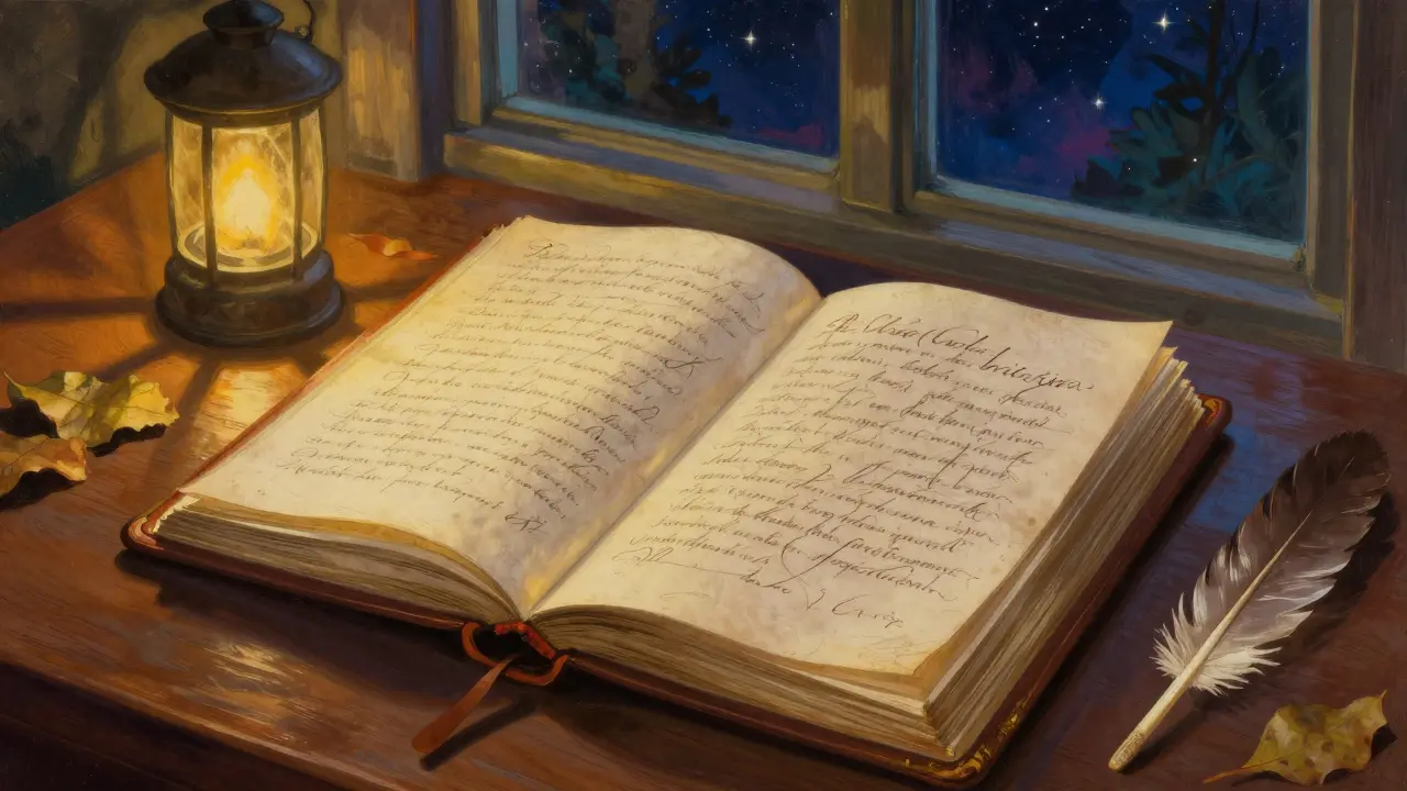 Svítící deník na stole symbolizuje psaní nového příběhu
