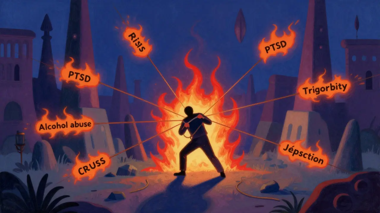 Člověk tažený neviditelnými provazy do chaosu, ilustrace rizik