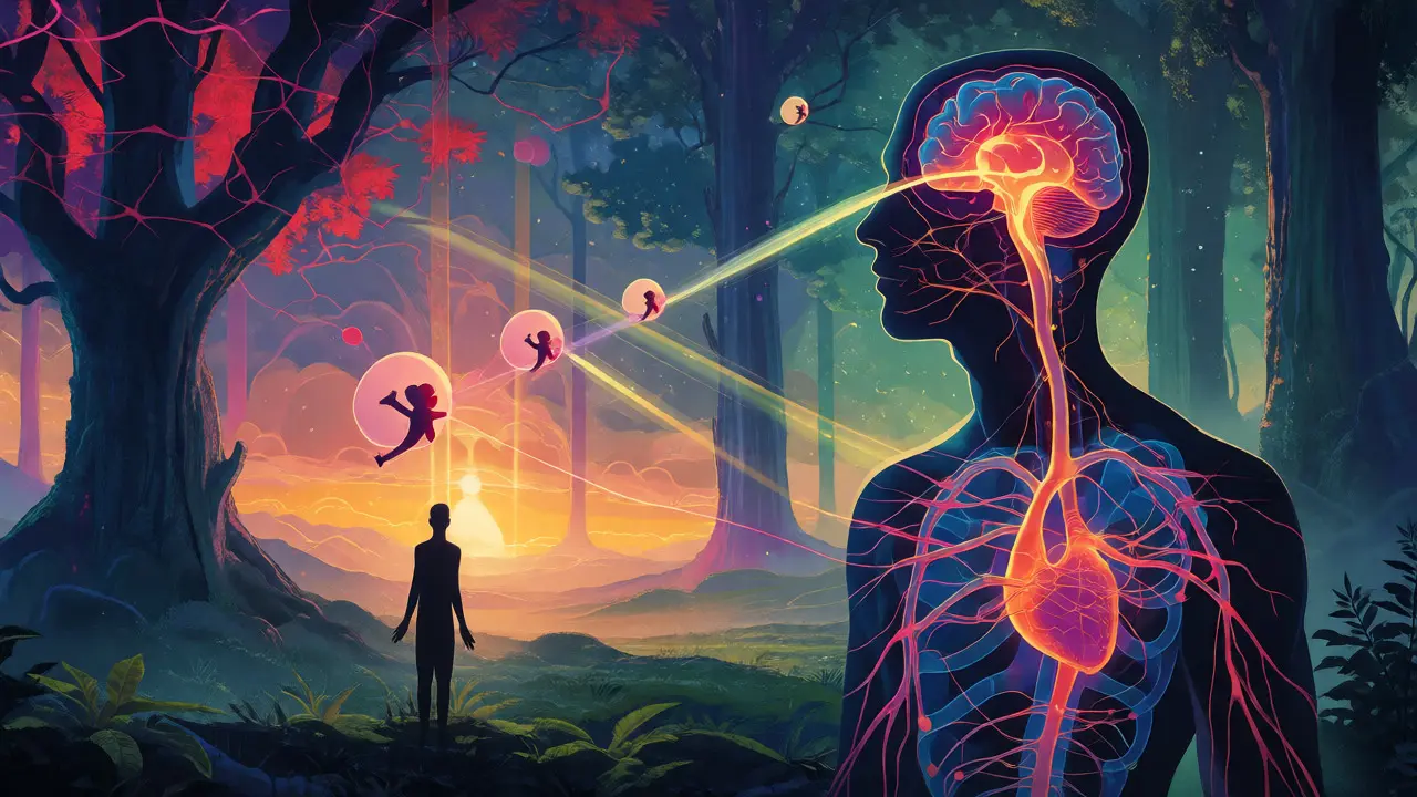 Konceptuální zobrazení neuroplasticity a uklidnění emocí pomocí světla